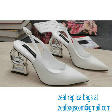 Dolce & Gabbana Heel 10.5cm Slingbacks White with DG Heel 2022 - Click Image to Close